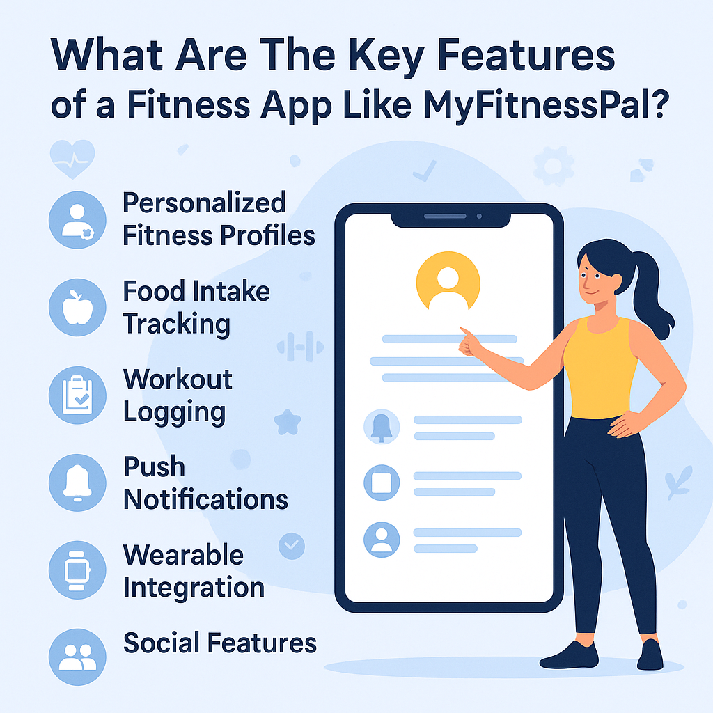 Key Features of a Fitness App Like MyFitnessPal Including Personalized Profiles, Food Tracking, and Workout Logging